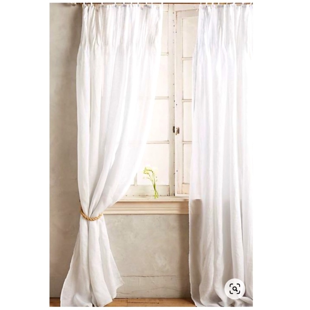 2 panels white(very light grey) used linen /gauzy Anthropologie tie top curtains